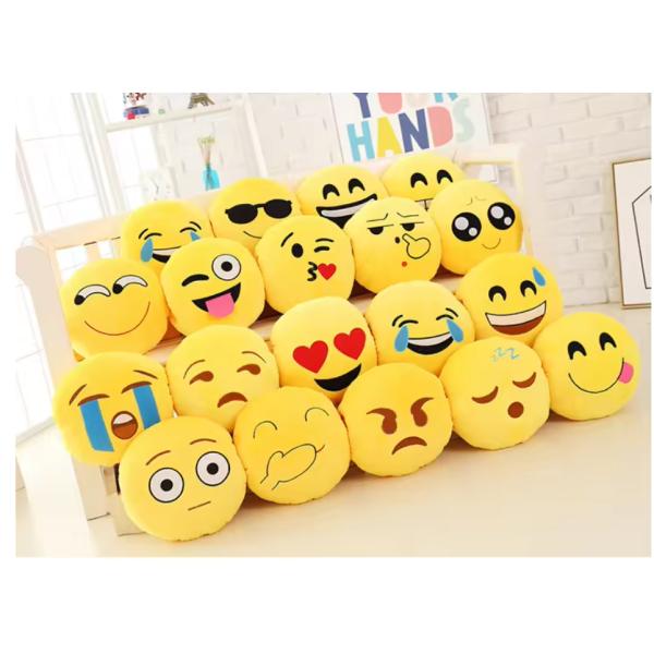 PP Cotton Filled Plush Emoji Cushion Pillows Smiley Face 30cm Round Shape