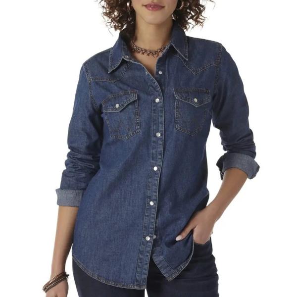                  Womens Denim Shirt Long Sleeve Button Down with Pockets Blouses             