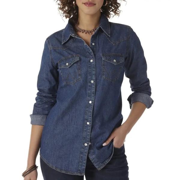                  Womens Denim Shirt Long Sleeve Button Down with Pockets Blouses             