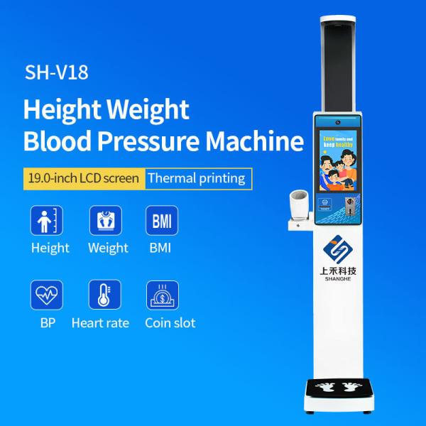 Escala de altura inteligente de tela grande com função de impressão Analisador de IMC Saúde médica Altura Peso Pressão arterial Escala corporal