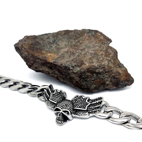 Men's Skull Stainless Steel Curb Chain Bracelet Punk Rock Style (JCE455)