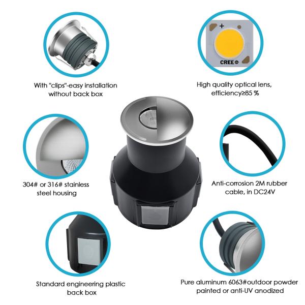 Угол луча 60 градусов 1*2W Led Pure Aluminum 6063 Наружный палубный свет