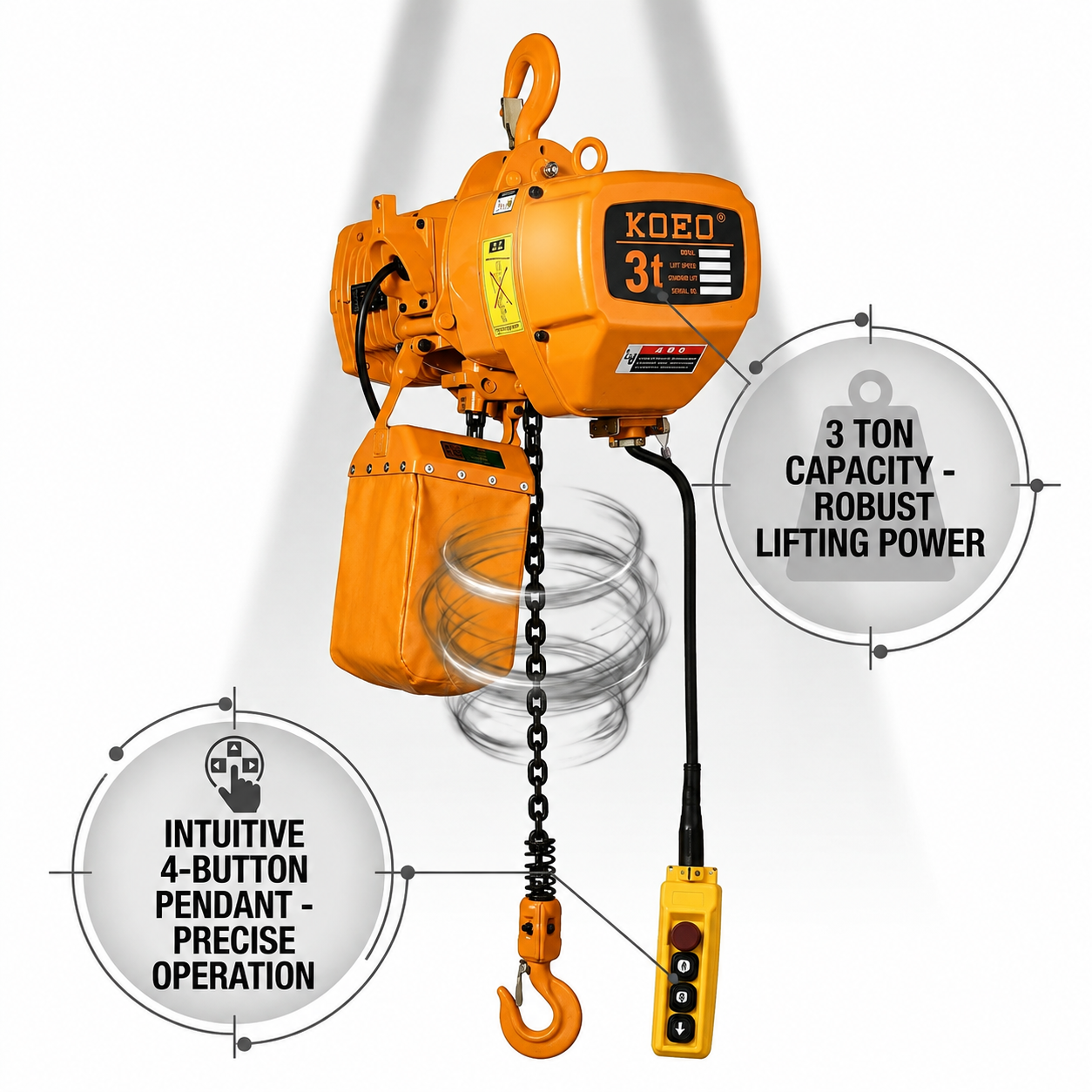 3T 3 Phase Electric Chain Hoist Traveling Type Dual Chain Hoist 3.0KW