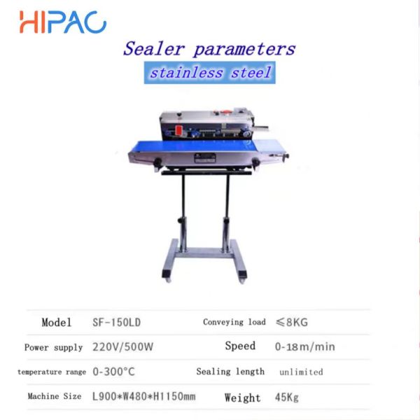 Hipac 500W Electric Semi-Automatic Continuous Band Sealing Machine New Condition Core Gear for Foil Plastic Bag Sealer