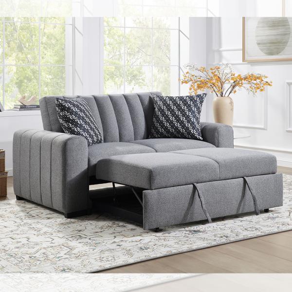 Canapé-lit convertible pleine grandeur, lit gigogne confortable avec dossier réglable, canapé futon, tissu gris
