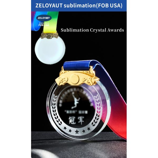 Wholesale Custom High Quality Sublimation Crystal Commemorative Medals Sports logo Glass Medal Diy Personalized Crystal Crafts