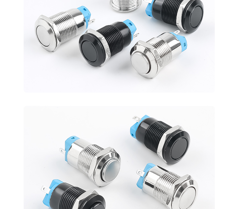 Oxidized Black Metal Pushbutton Switch 12mm Without Light Latching Welding Foot High Head Flat Head Round Push Button