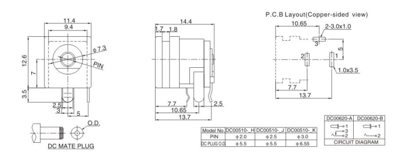 Штепсель силы Dc для Sony DC00620