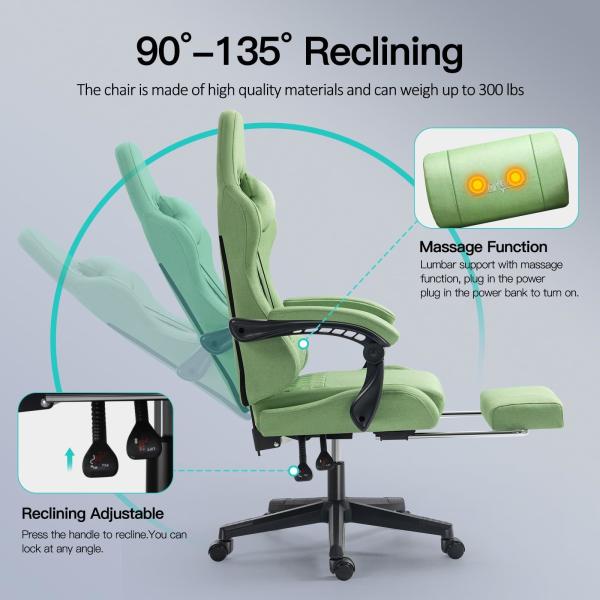 Ergonomic Gaming Chair with Footrest and Massage Maximum Weight Recommendation 300 Pounds