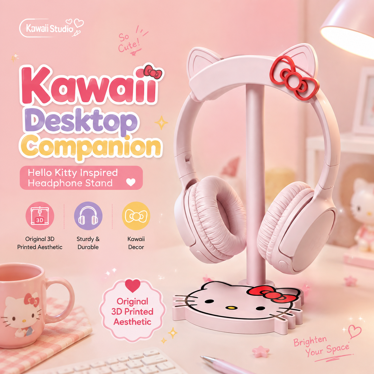 Decorated Cartoon Household Items To 3d Print Kitty Base Headphone Display Rack