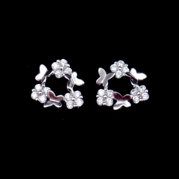 Personalized Cube Style Silver Cubic Zirconia Earrings 925 Sterling Silver For Girl