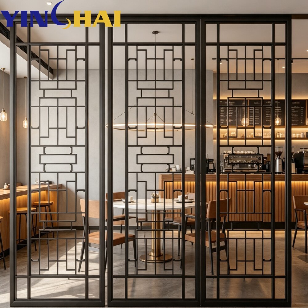 Stainless Steel Geometric Lattice Partition Screen With Chinese Line Design