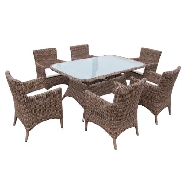 Modern PE Rattan Garden Patio Dining Table and Chair Set for 6 People Aluminum Frame Adds Elegance