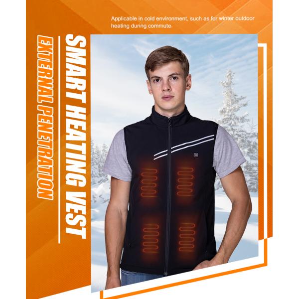 Regular Length Winter Outdoor Heating Vest with Zipper Closure and Heating