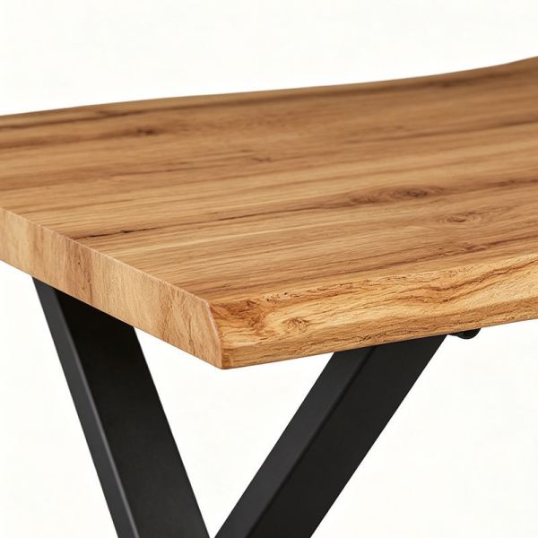 Minimalist Style Rectangle Live Edge Dining Table Metal Base Dining Room Furniture Wooden Modern Dining Table Set 6 Seater