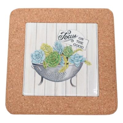 DIY Yuelin Square Cork Backed Placemats Board Trivets 8''X 8'' X 0.4'' Ceramic Tile Base