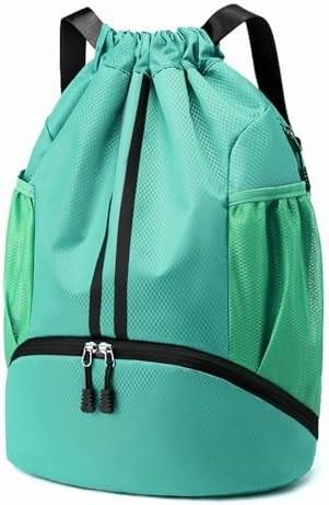 HOEDIA SPORTS DRAWSTRING BACKPACK - STRING SWIM GYM BAG WITH SHOES COMPARTMENT AND WET PROOF POCKET FOR WOMEN&MEN