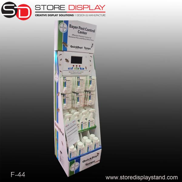 Pos corrugated cardboard display stand with trays and hooks