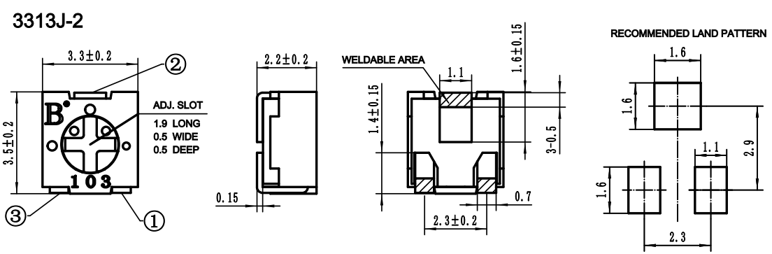 3313 Серия 0,125w от 50омм до 2омм 4мм SMD поверхностная установка Cermet Trimmer Potentiometer