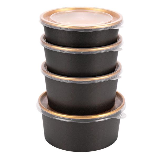 8oz/12oz/16oz/20oz/24oz/32oz Black Paper Soup Bowls With Lids For Hot Food Gold Foiled Paper Bowl