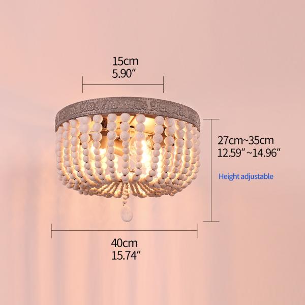 Retro round E27 LED adjustable height wooden bead ceiling chandelier lamp(WH-CI-147)