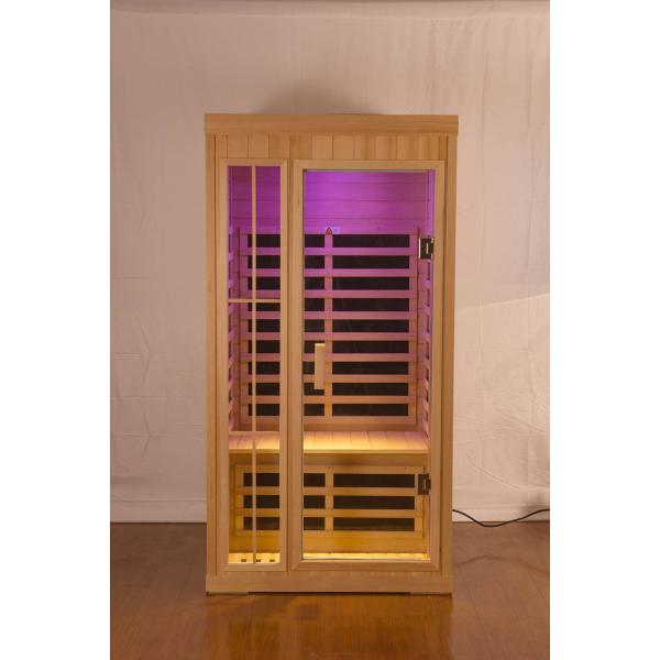Deluxe 1 Person Steam Room Solid Wood Personal Sauna Room Infrared With LED Color Lights
