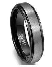 L'anneau de mariage pour hommes en argent et noir d'or Carbure de tungstène de tungstène d'acier