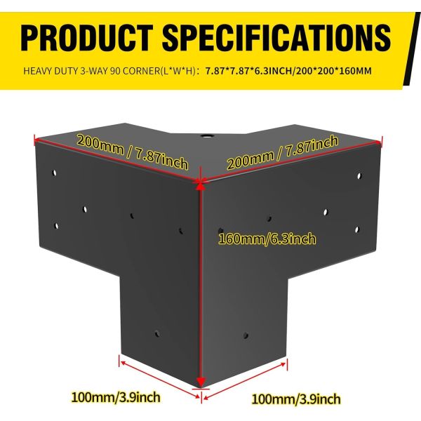 Heavy Alloy Steel Pergola Kit with 3-Way Brackets for 4x 4 Lumber DIY Pergola Metal Gazebo Kits Brackets