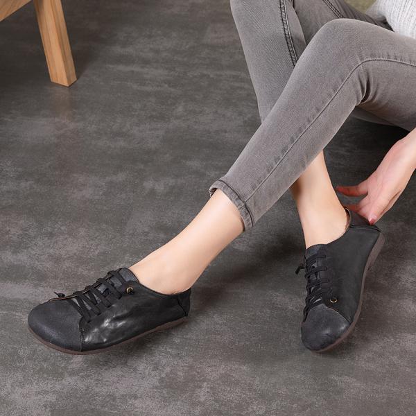 S497 Single Shoes Ladies 2020 Spring Retro Handmade Leather Women'S Shoes Lace-Up Two-Wear Flat-Bottom Lazy Shoes