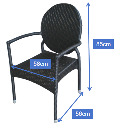 Yoshen French Bistro Chair Blue Outdoor Black Rattan Dining Arm Chair Lightweight Durable Stackable Contemporary Metal
