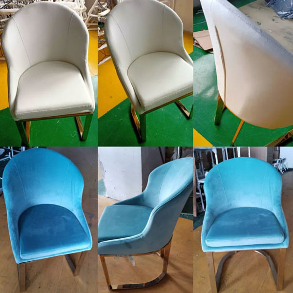 Pierna de acero inoxidable de cena de cuero beige amistosa del marco metálico del oro de lujo de la silla de Eco