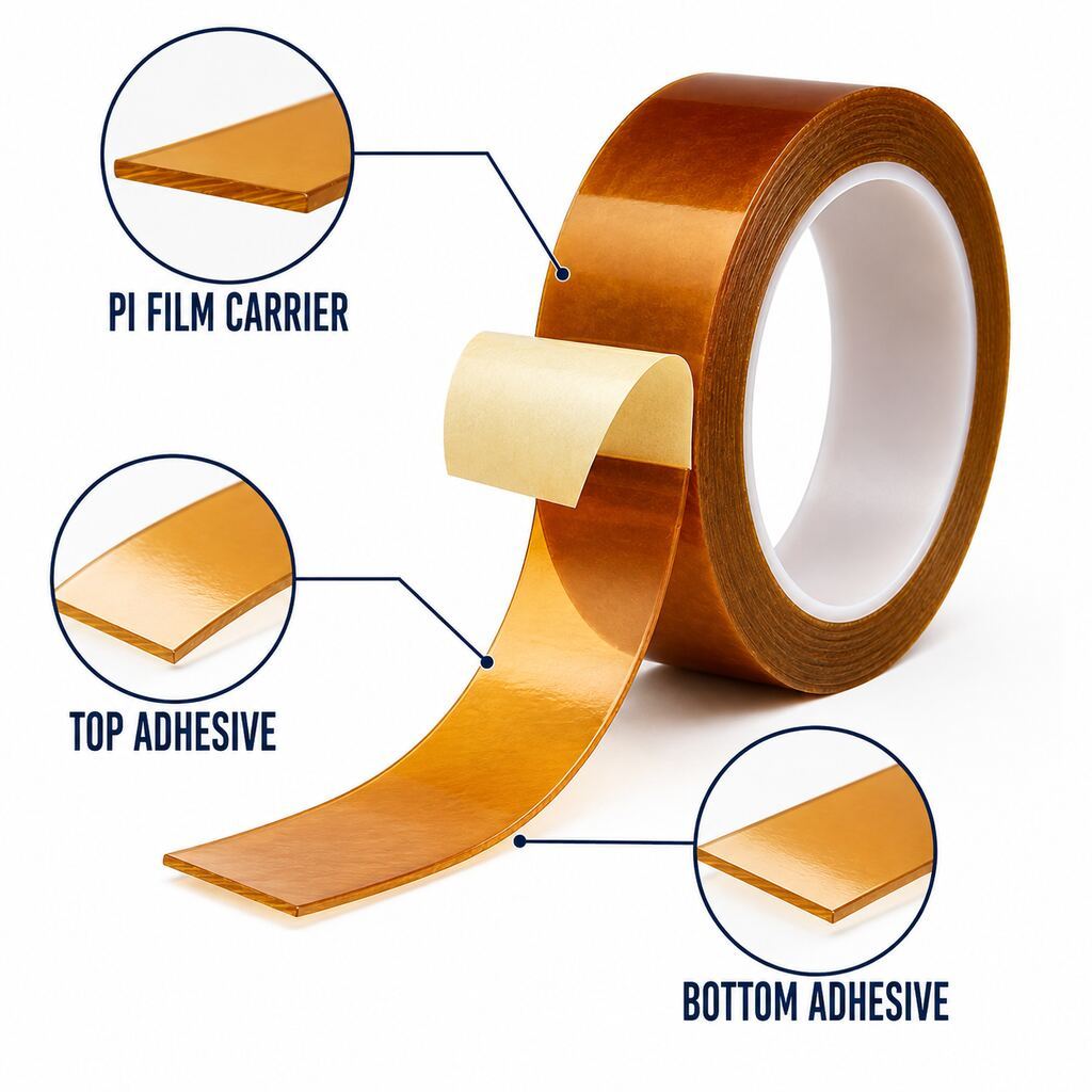 Double-Sided Polyimide Tape (Double-Coated PI Tape / High-Temperature PI Bonding Tape) – Silicone or Acrylic Adhesive for FPCB Mounting, Silicone Foam Bonding and Die-Cut Parts