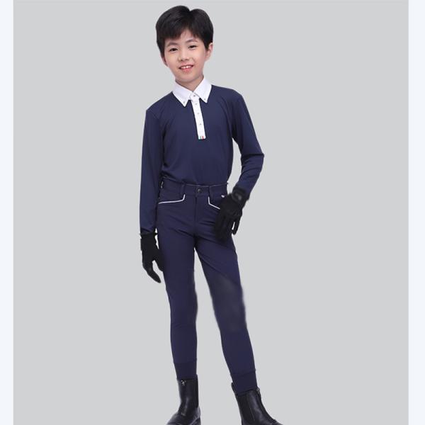Quick Drying Childrens Horse Riding Tights Knee Silicone Navy Blue Riding Leggings
