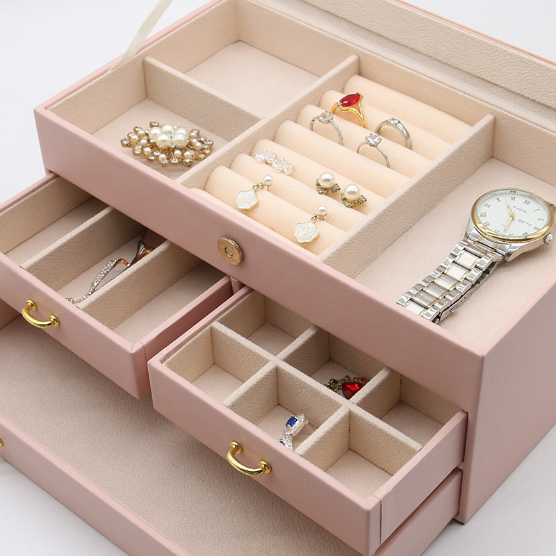 Luxury PU Leather Jewelry Box Organizer Custom Logo Transparent Cover 265x150x120mm
