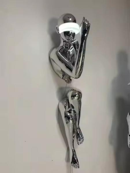 Modern Creative Sculpture Wall Lamp for Hotel Lobby Exhibition Hall LED Lady Stainless Steel Ornaments