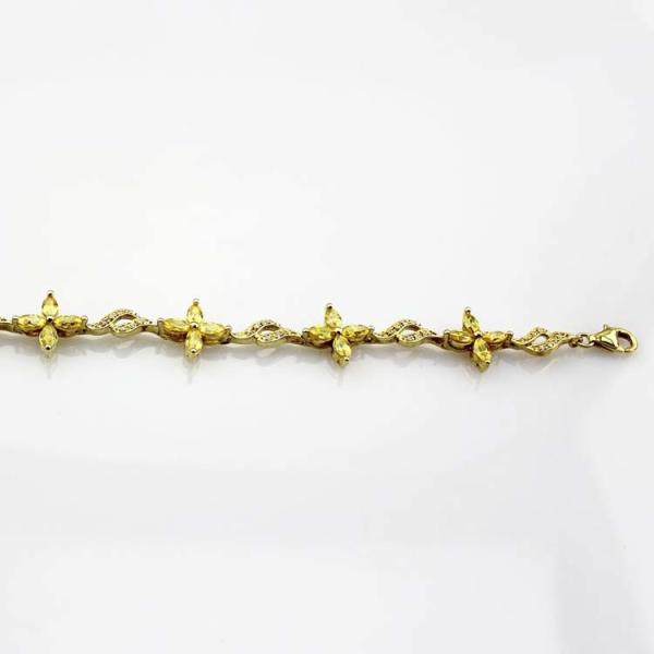Yellow Gold Plated 925 Silver Jewellery Quatrefoil Citrine Cubic Zircon Tennis Bracelet (B04PURPLE)