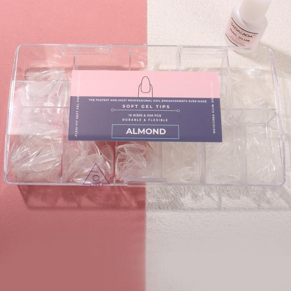 DIY Nail Art 500pcs Box 10 Sizes Clear Almond Soft Gel Full Cover False Nail Tips for Nails Extension MSDS Certified