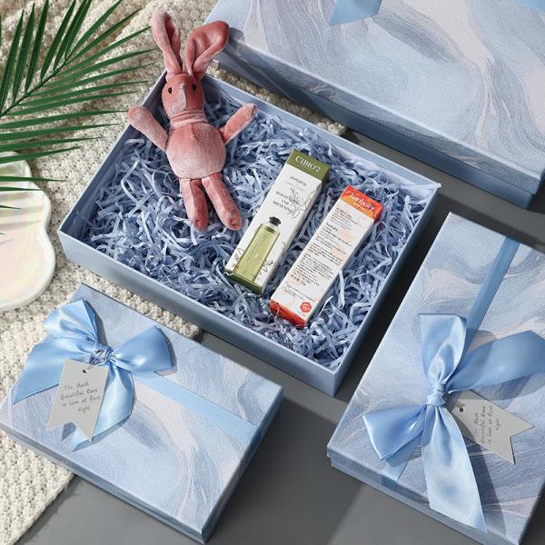 Boîte à cadeaux en marbre bleu d'encre avec arc satiné Élégante emballage de bijoux cosmétiques Pour la Saint-Valentin cadeau d'occasion