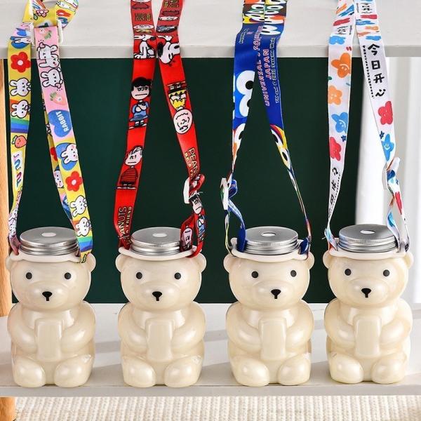 Plastic Juice Milktea Bottle with Cap Reusable Bear Shape