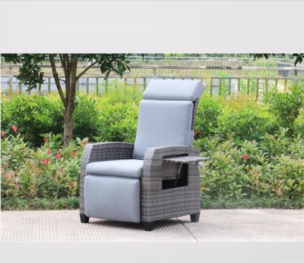 Luxury Outdoor Indoor Rattan Lounge Chair Set de móveis Wicker Sofá único de jardim cama reclinável