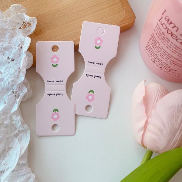 Pink Floral Hair Tie Display Cards 100pcs 9x3.5cm