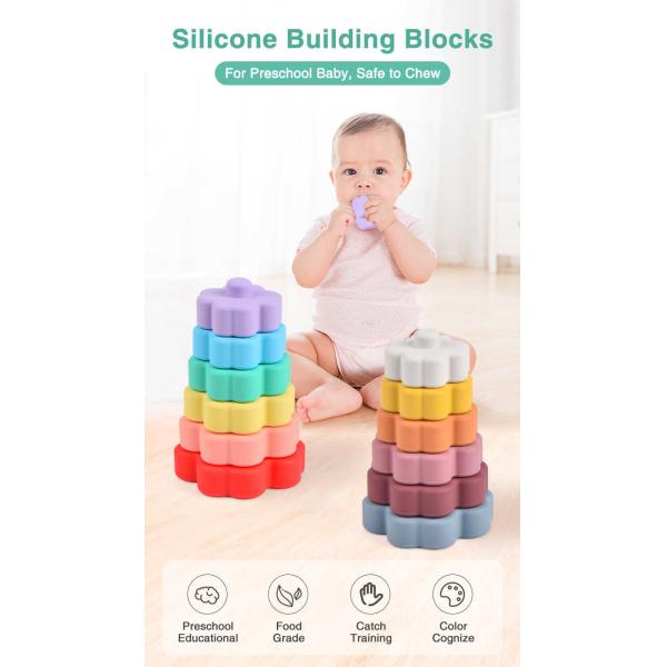 Morandi Flower Baby Silicone Toys Eco Silicone Stacking Tower