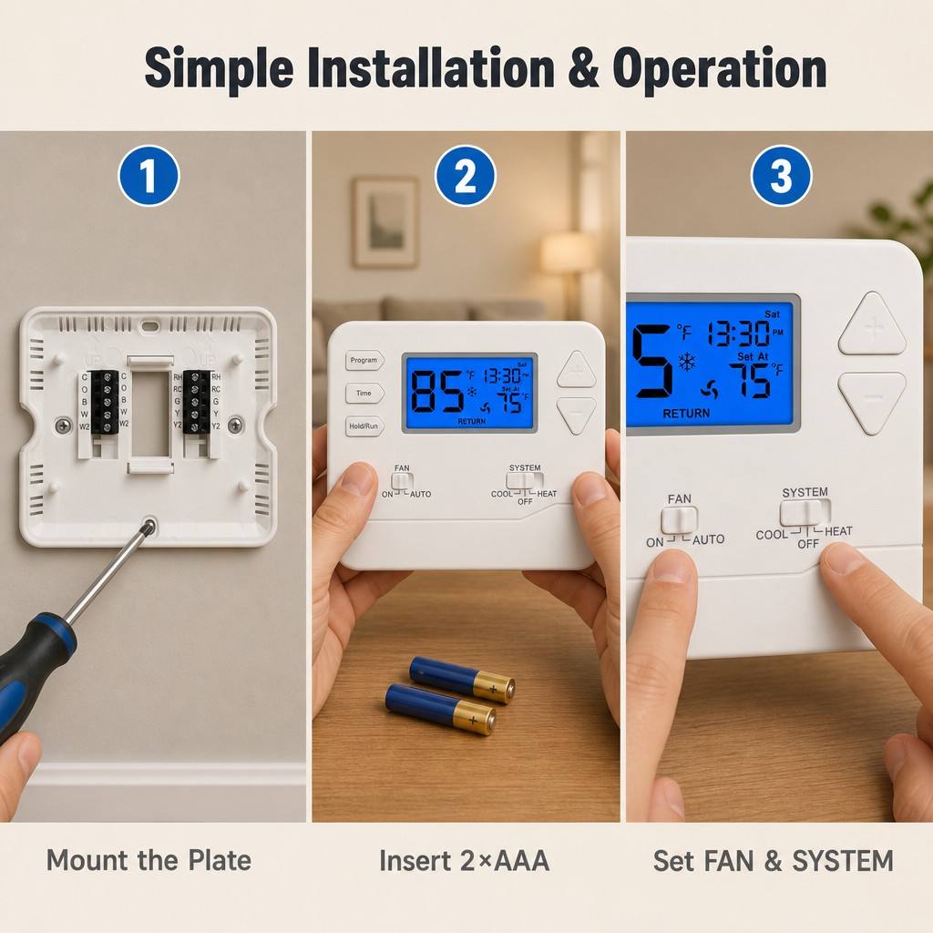 Riseem 2.08 Sq.in. Display Size Programmable Room Air Conditioning Thermostat for Customer Requirements