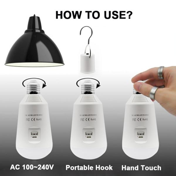 LED Solar Light Solar Bulb with Remote Control Lamp Indoor Waterproof Panel Emergency Plastic Bulb Hook Tent Lantern Outdoor