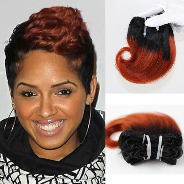 Short Hair Indian Human Hair Ombre Color Snail Curl Hair Weaves