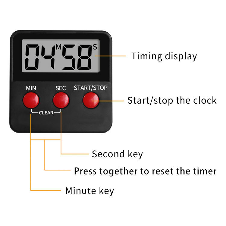 DTH-68B Digital Count Up And Down Magnetic Timer Clock With Alarm Fast Setting For Cooking Digital Countdown Kitchen Timer