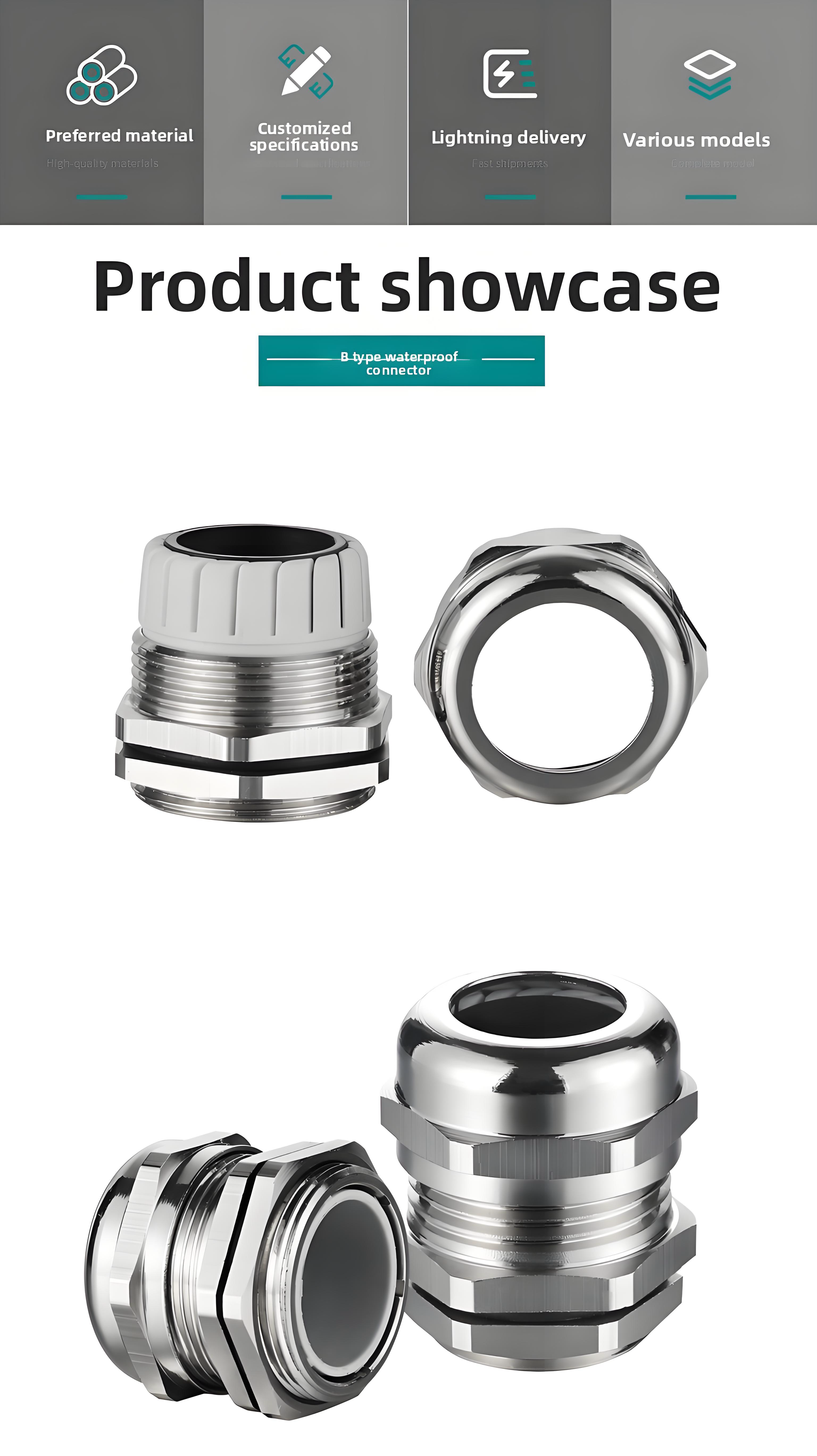 PG Metric Thread IP68 Waterproof Cable Gland Nylon PA66 Copper Material