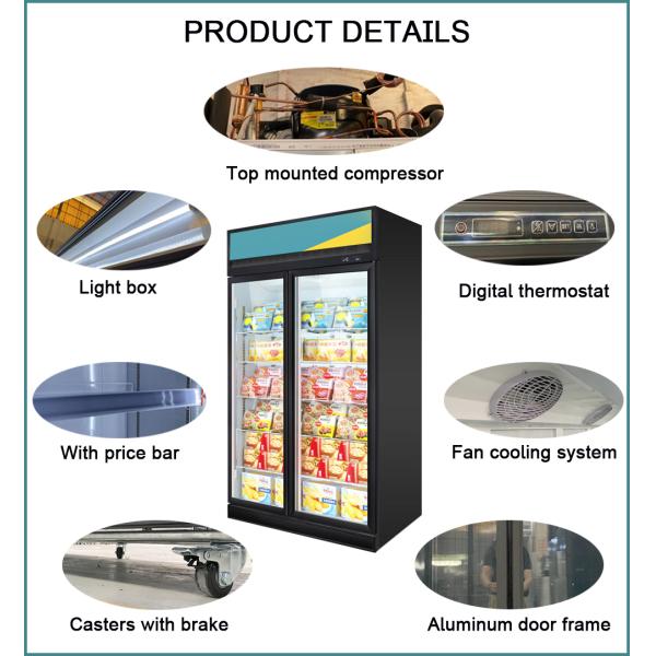 Supermarket Refrigerator Merchandiser Upright Glass Door Freezer Display Case