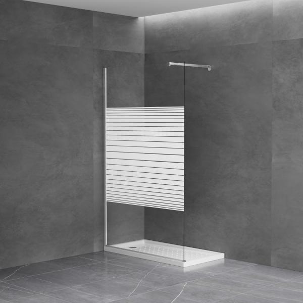 Walk in Shower Wall Screen White Printed Tempered Glass 6-8mm Enclosure for Bathroom