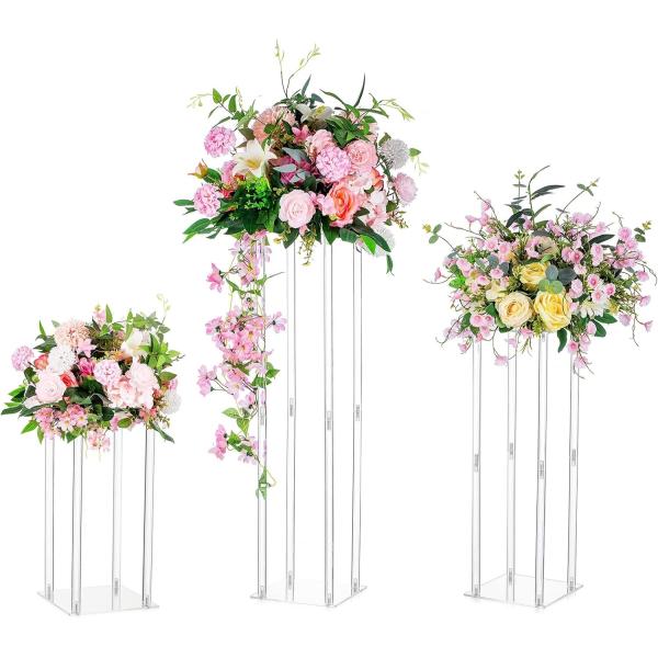 Clear Floor Flower Acrylic Vase Stand Wedding Center Decoration 3 Pieces Birthday Party